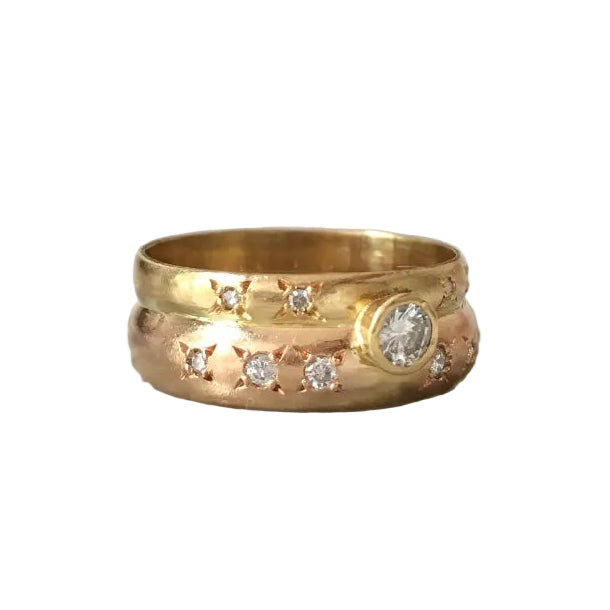 Bague Alliance en or jaune, or rose et diamants