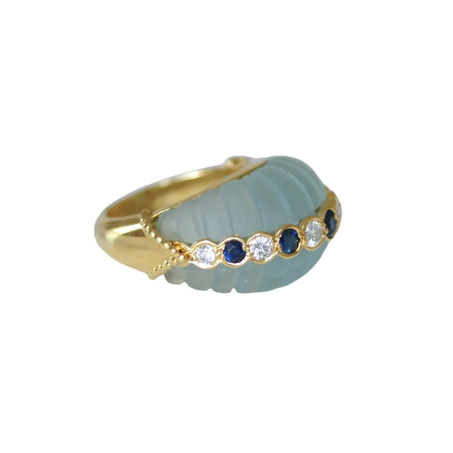 Bague Dôme JEAN & PIERRE BELLIN en or jaune, aigue-marine, saphirs et diamants