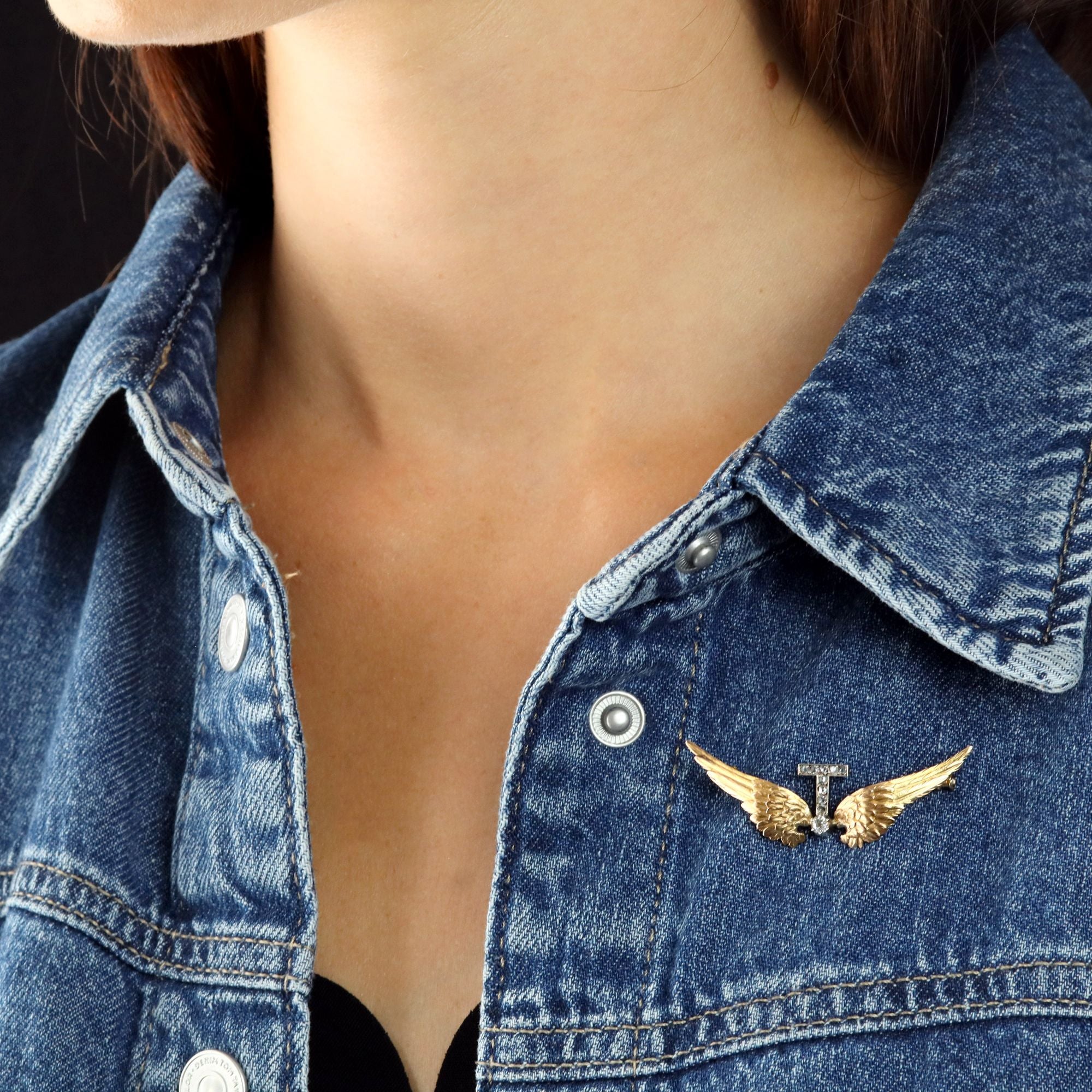 Broche en or jaune, argent et diamants