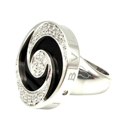 Bague Cocktail BULGARI "Optical" en or blanc, acier, onyx et diamants