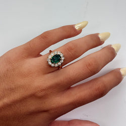 Bague Marguerite en or rose, émeraude et diamants
