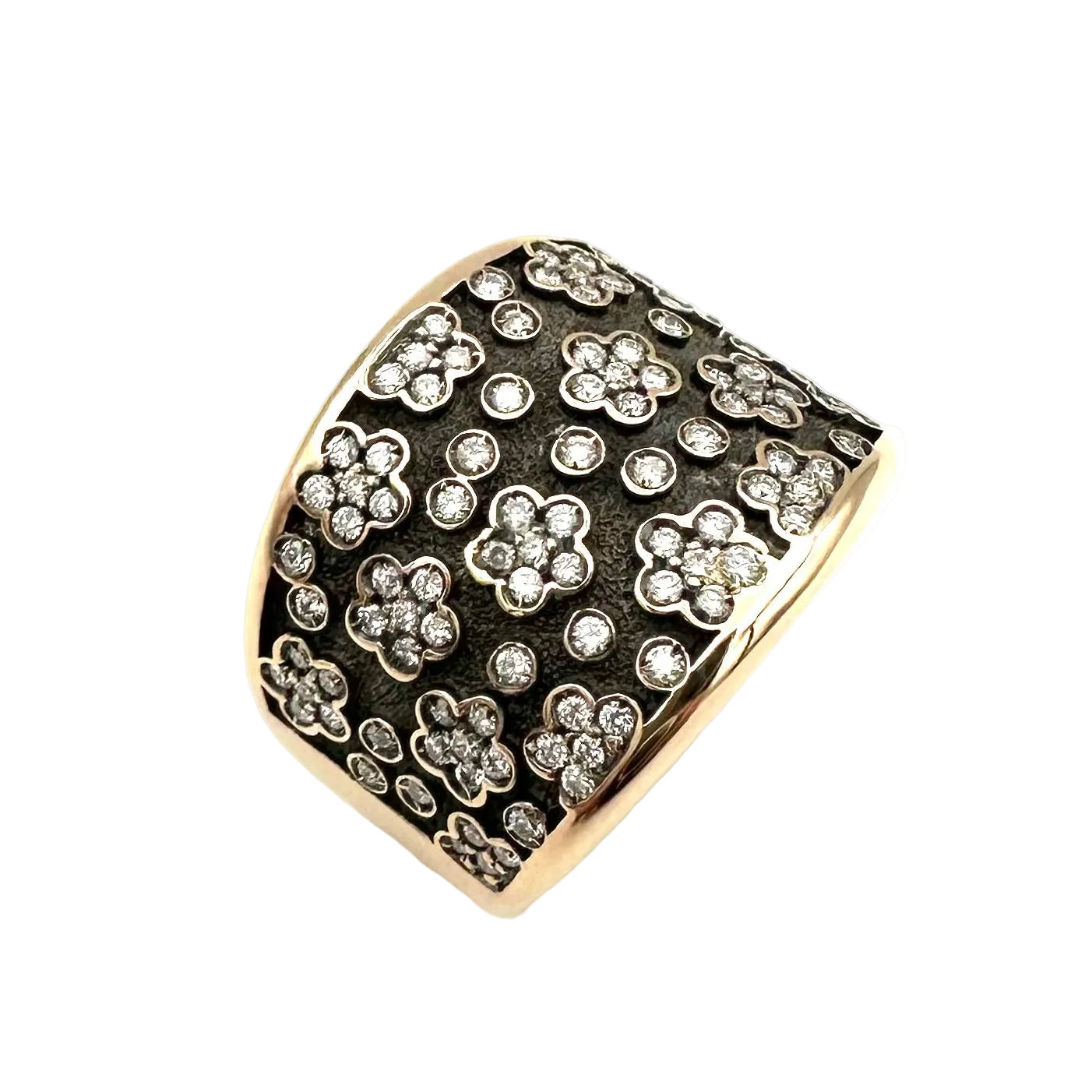 Bague Bandeau PASQUALE BRUNI "Ricami" en or rose, or noir et diamants