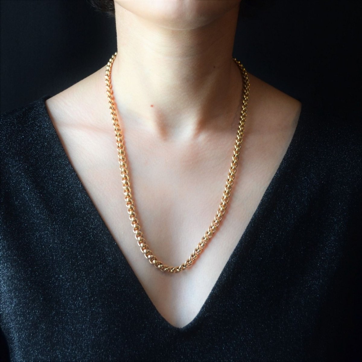 Chaine ancienne maille ovale en or rose - Castafiore