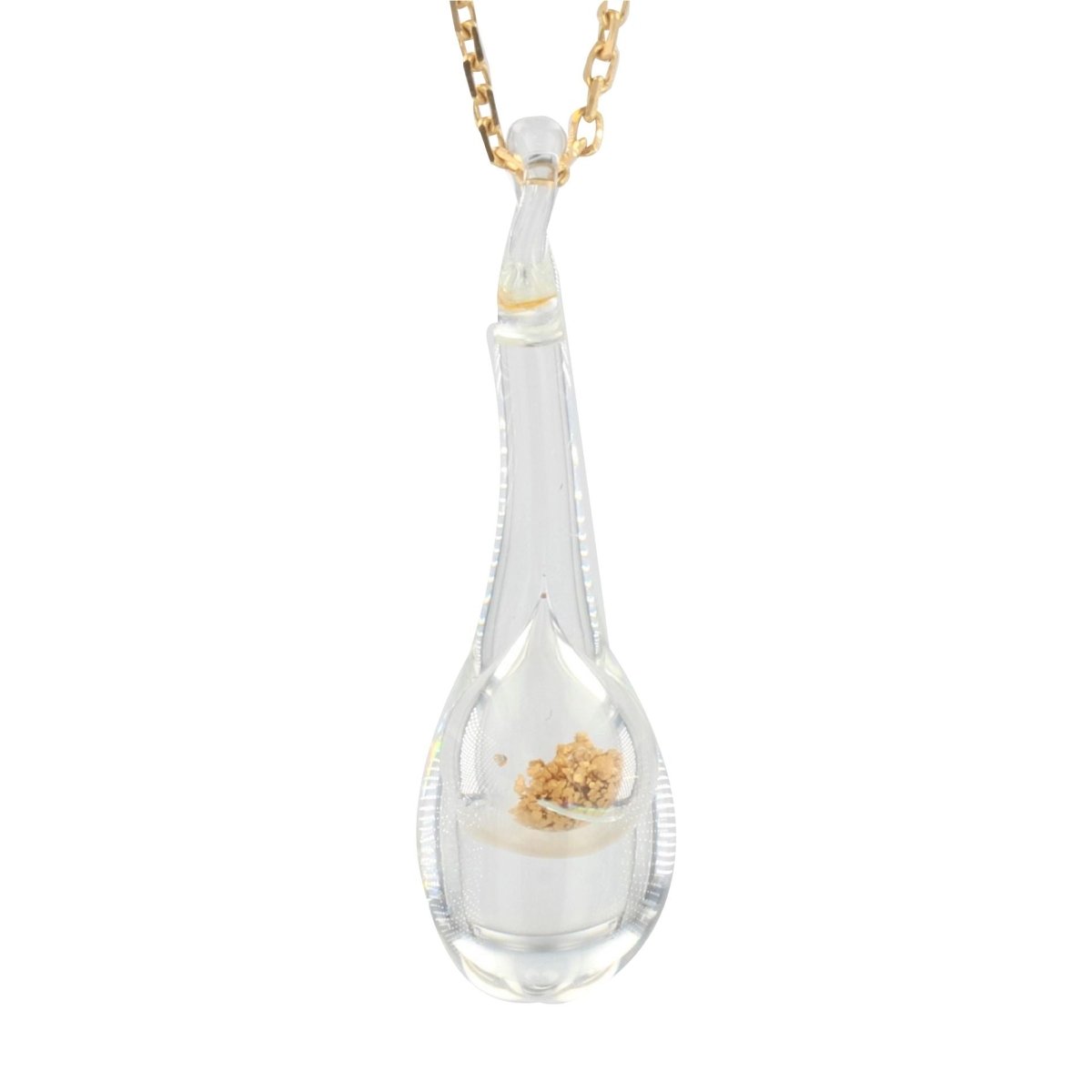 Chaîne en or et son pendentif en verre et paillettes dorées - Castafiore