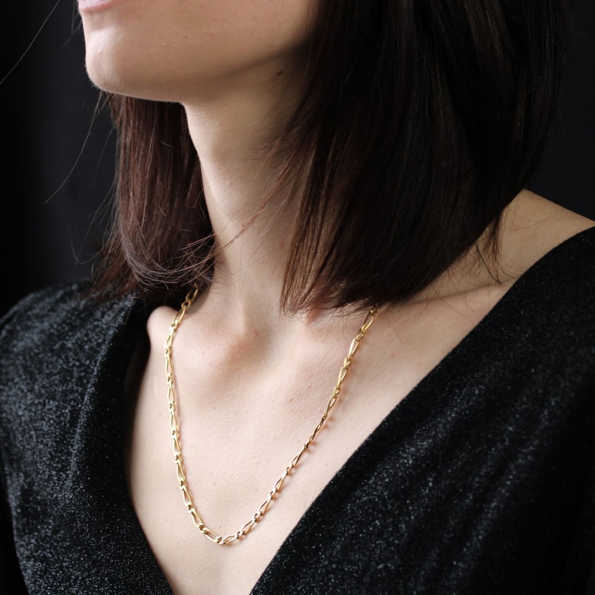 Chaine GOURMETTE Alternée en or jaune - Castafiore