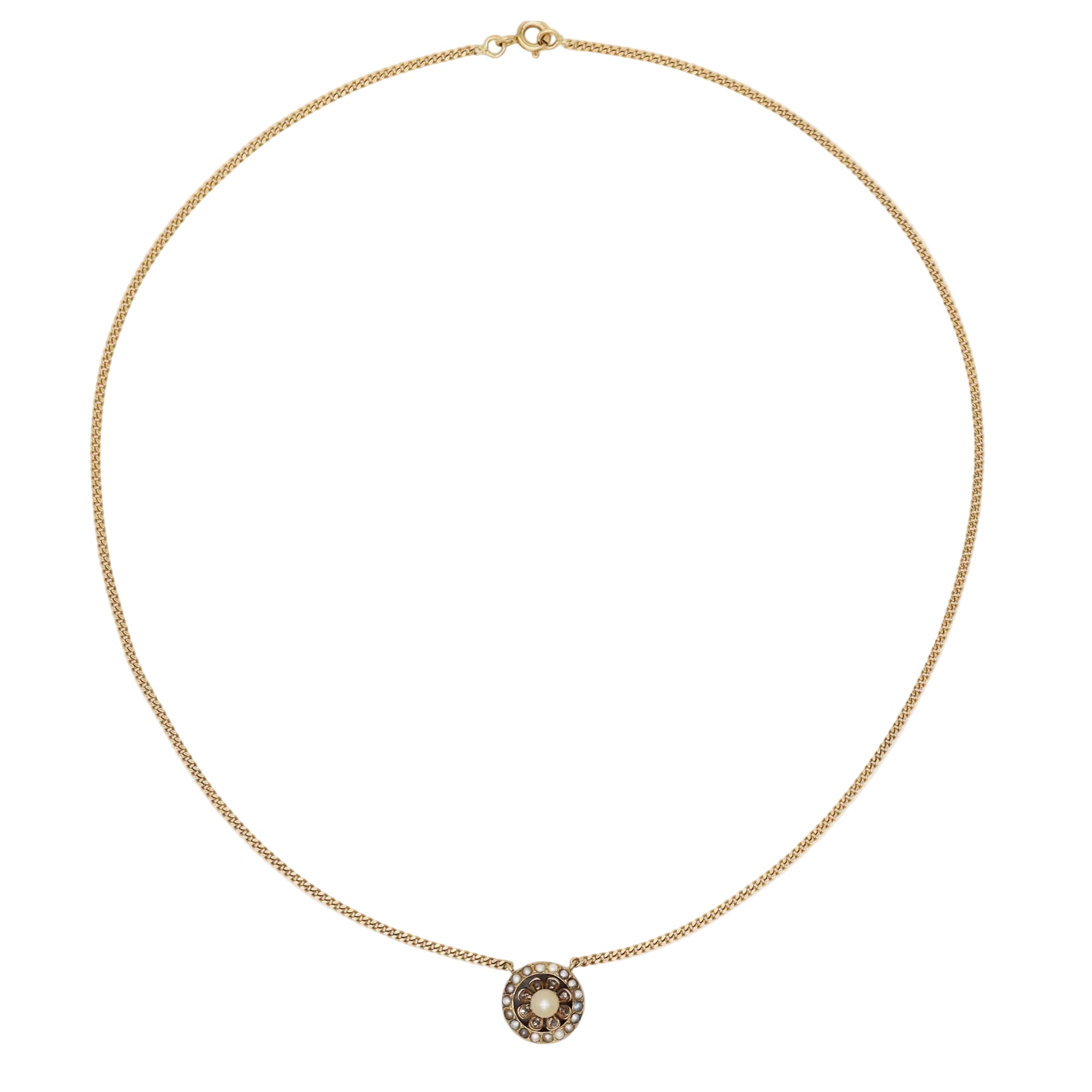 Chaine maille gourmette et son motif ancien perles fines et diamants