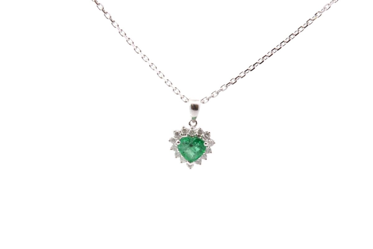 Chaine pendentif en or blanc, émeraude et diamants - Castafiore