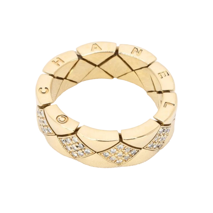 CHANEL Bague "Matelassé" vintage or jaune diamants - Castafiore
