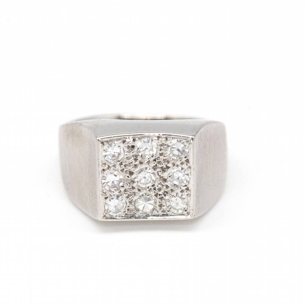 Chevalière en or blanc et diamants - Castafiore