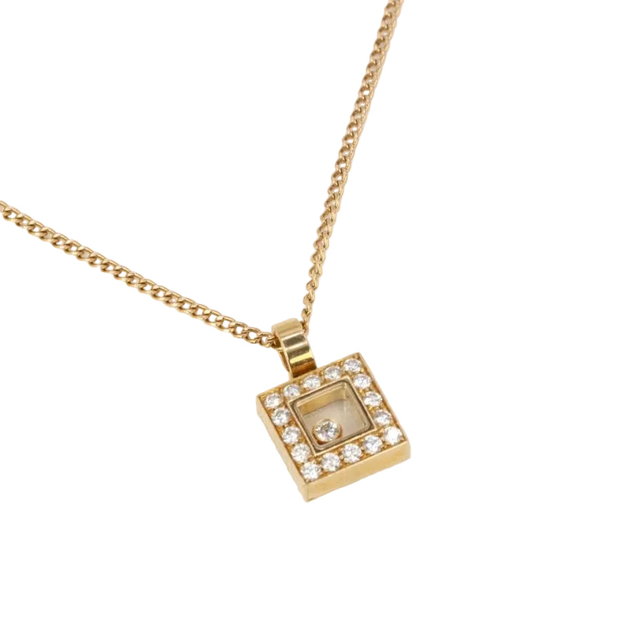 CHOPARD - Pendentif HAPPY DIAMOND carré en or jaune et diamants - Castafiore