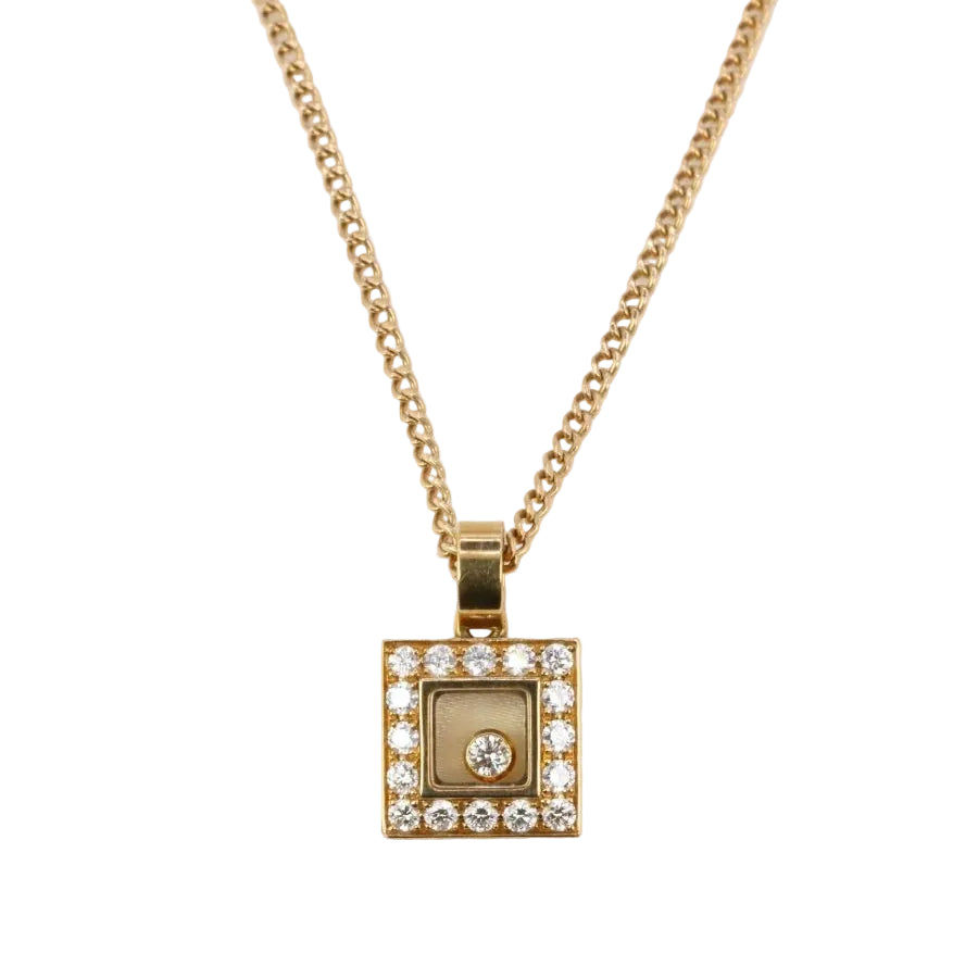 CHOPARD - Pendentif HAPPY DIAMOND carré en or jaune et diamants - Castafiore