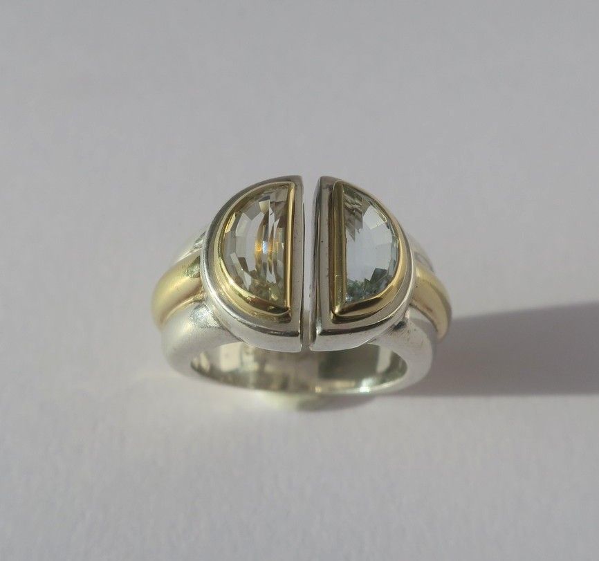 CHRISTOFLE - Bague ‘Variations’ de 1986 Aigue Marine, Or et Argent - Castafiore