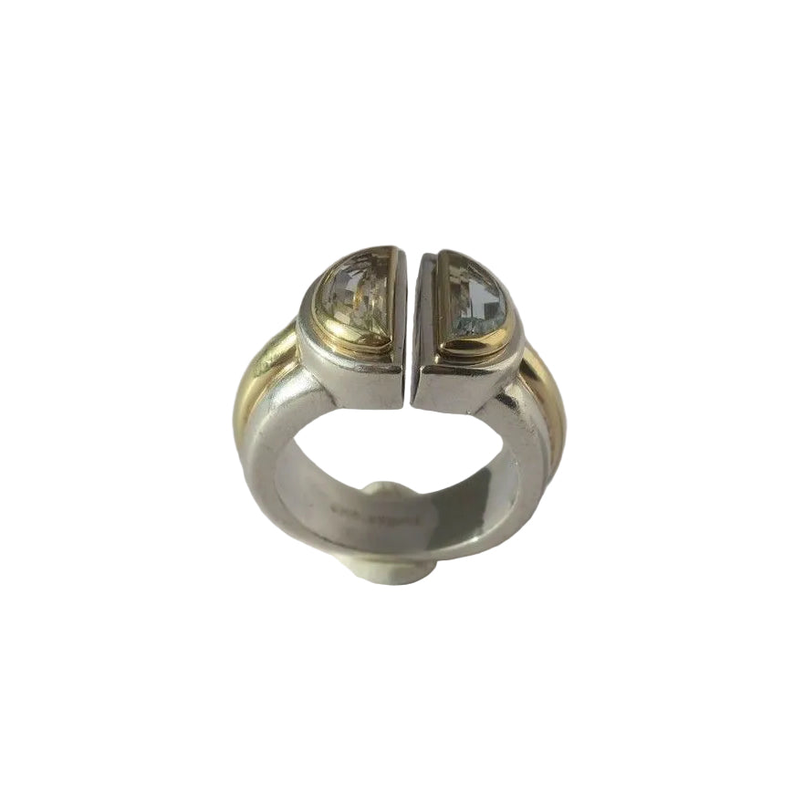 CHRISTOFLE - Bague ‘Variations’ de 1986 Aigue Marine, Or et Argent - Castafiore