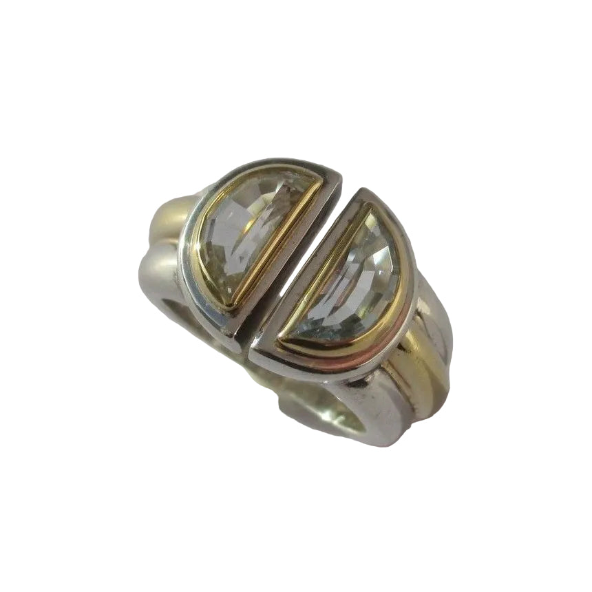 CHRISTOFLE - Bague ‘Variations’ de 1986 Aigue Marine, Or et Argent - Castafiore