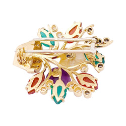 Clip "Fleurs" en or jaune, pierres de couleur et diamants - Castafiore