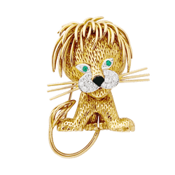 Clip VAN CLEEF & ARPELS, "Lion Ebouriffé" en or jaune, émeraude et diamants - Castafiore