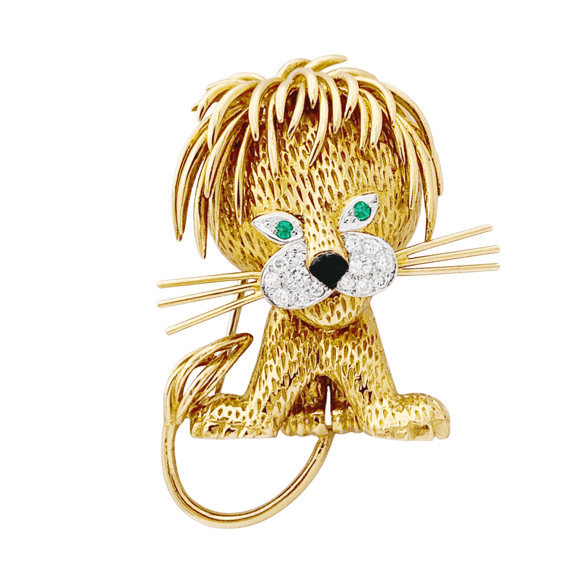 Clip VAN CLEEF & ARPELS, "Lion Ebouriffé" en or jaune, émeraude et diamants - Castafiore