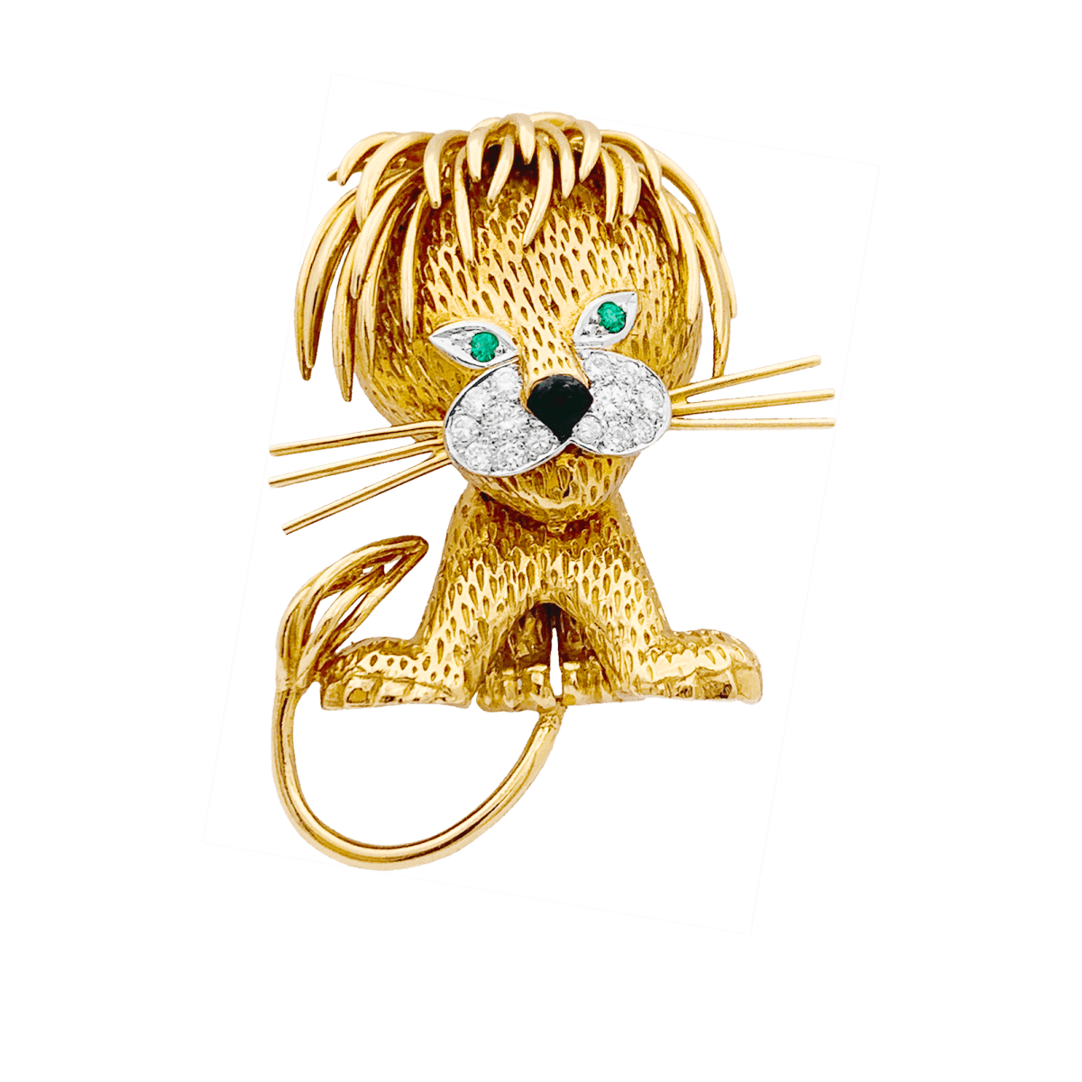 Clip VAN CLEEF & ARPELS, "Lion Ebouriffé" en or jaune, émeraude et diamants - Castafiore