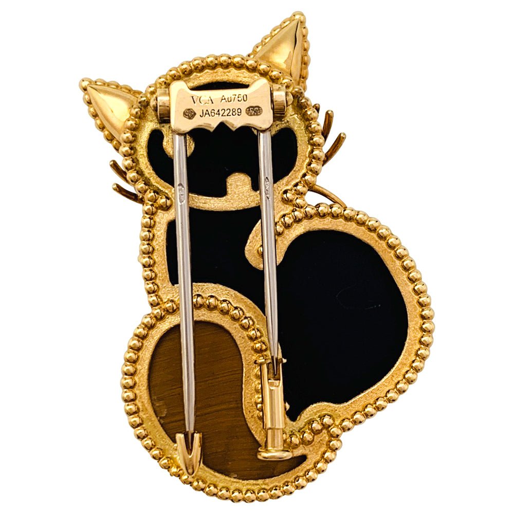 Clip VAN CLEEF & ARPELS "Lucky Animals Chat" en or jaune, oeil de tigre et onyx - Castafiore