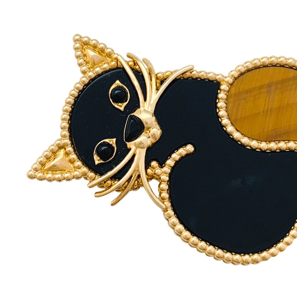 Clip VAN CLEEF & ARPELS "Lucky Animals Chat" en or jaune, oeil de tigre et onyx - Castafiore