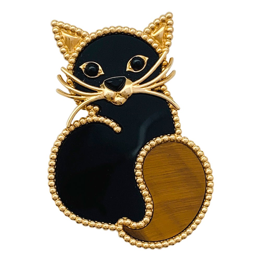 Clip VAN CLEEF & ARPELS "Lucky Animals Chat" en or jaune, oeil de tigre et onyx - Castafiore