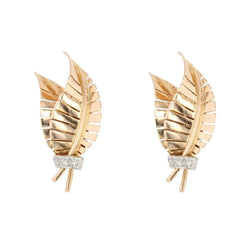 Clips d'oreilles anciens feuilles diamants - Castafiore