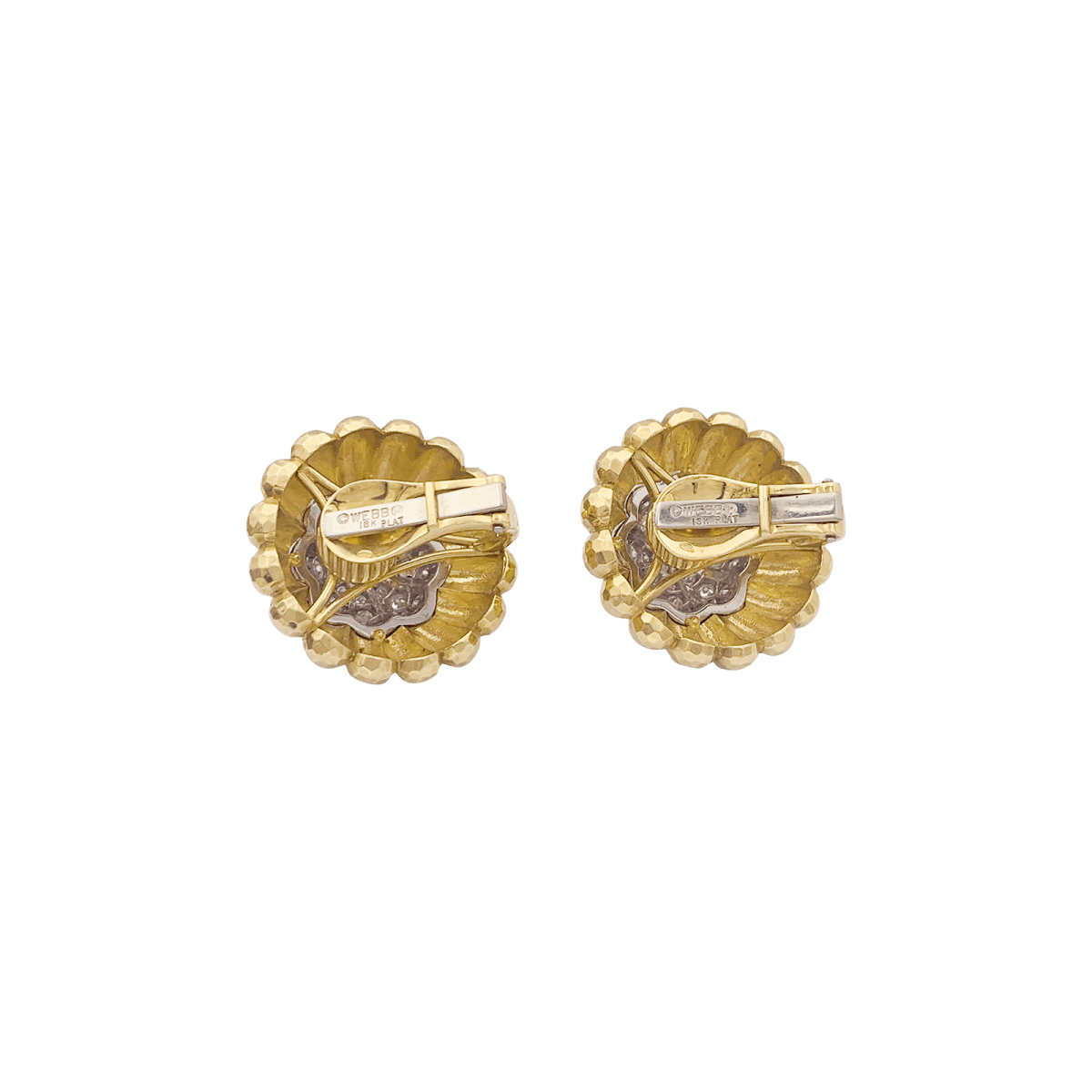Clips d'oreilles David Webb, "Boutons", platine, or jaune, diamants. - Castafiore