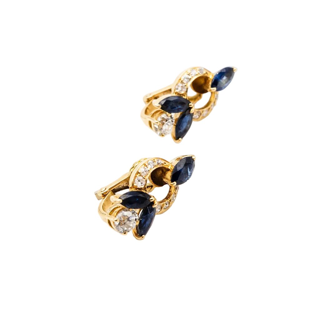 Clips d'oreilles en or jaune, saphirs et diamants - Castafiore