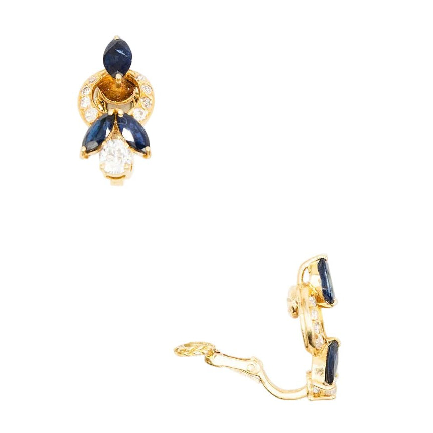 Boucles d'oreilles Clips en or jaune, saphirs et diamants