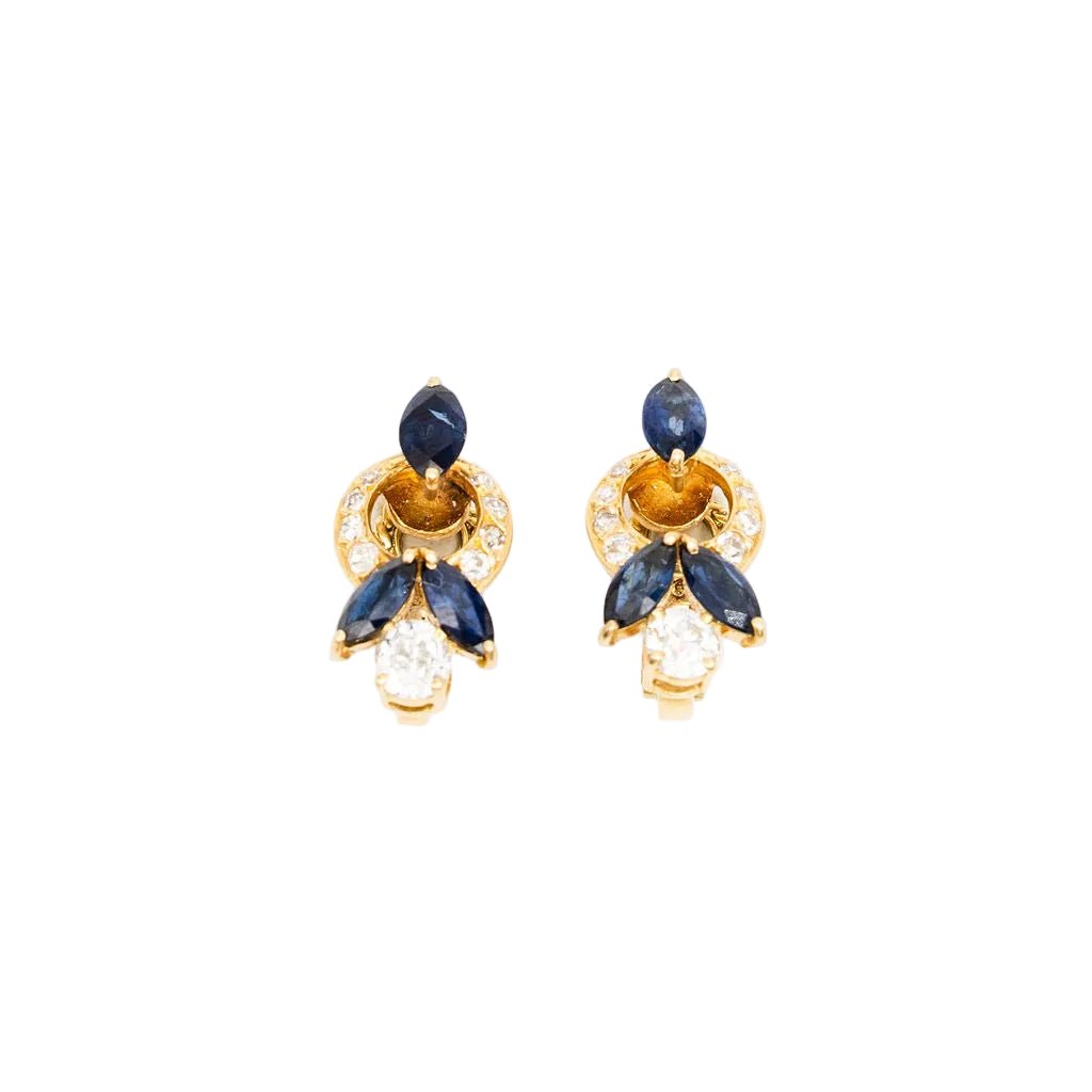 Clips d'oreilles en or jaune, saphirs et diamants - Castafiore