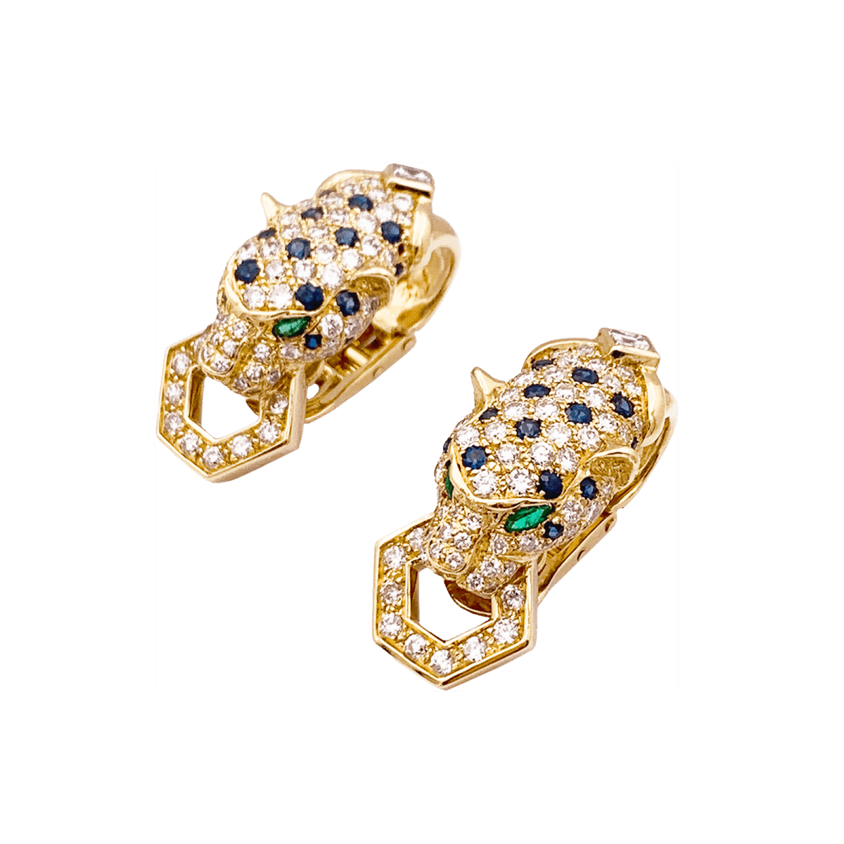 Clips d'oreilles O.J. PERRIN, or jaune, saphirs et émeraudes et diamants - Castafiore