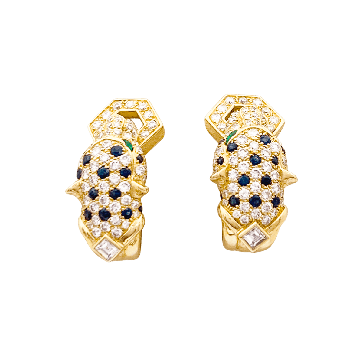 Clips d'oreilles O.J. PERRIN, or jaune, saphirs et émeraudes et diamants - Castafiore