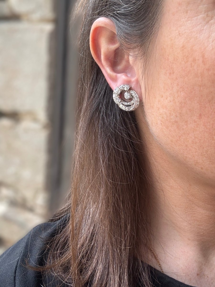 Clips d'oreilles platine et diamants - Castafiore