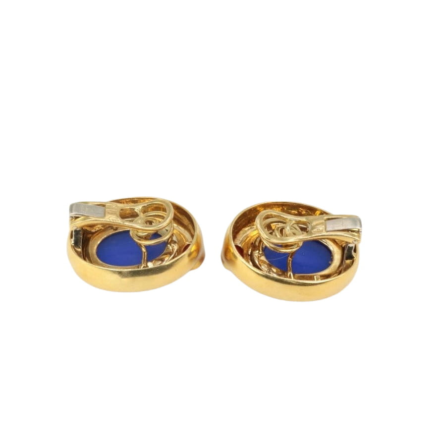 Clips d’oreilles vintage en or, intaille en verre bleu et cornaline - Castafiore