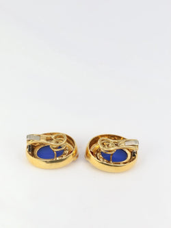 Clips d’oreilles vintage en or, intaille en verre bleu et cornaline - Castafiore