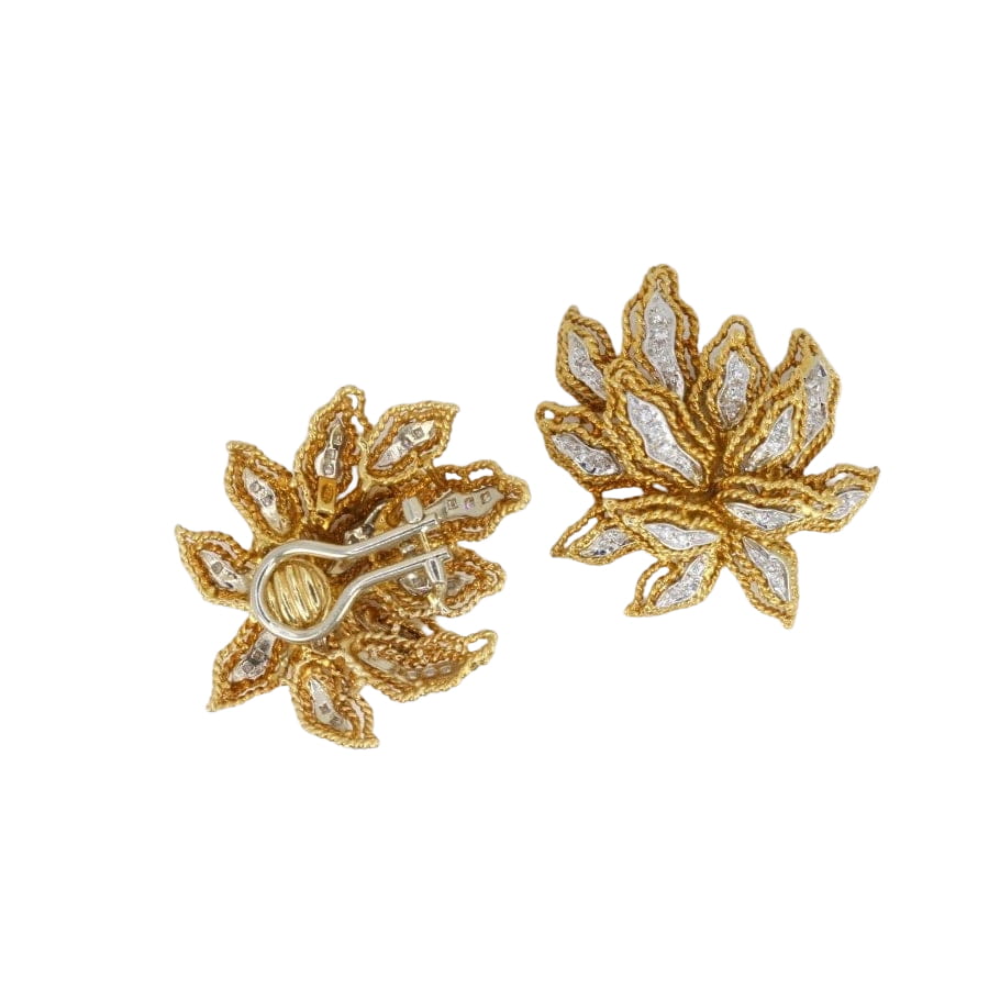 Clips d’oreilles vintage fleur en or et diamants - Castafiore