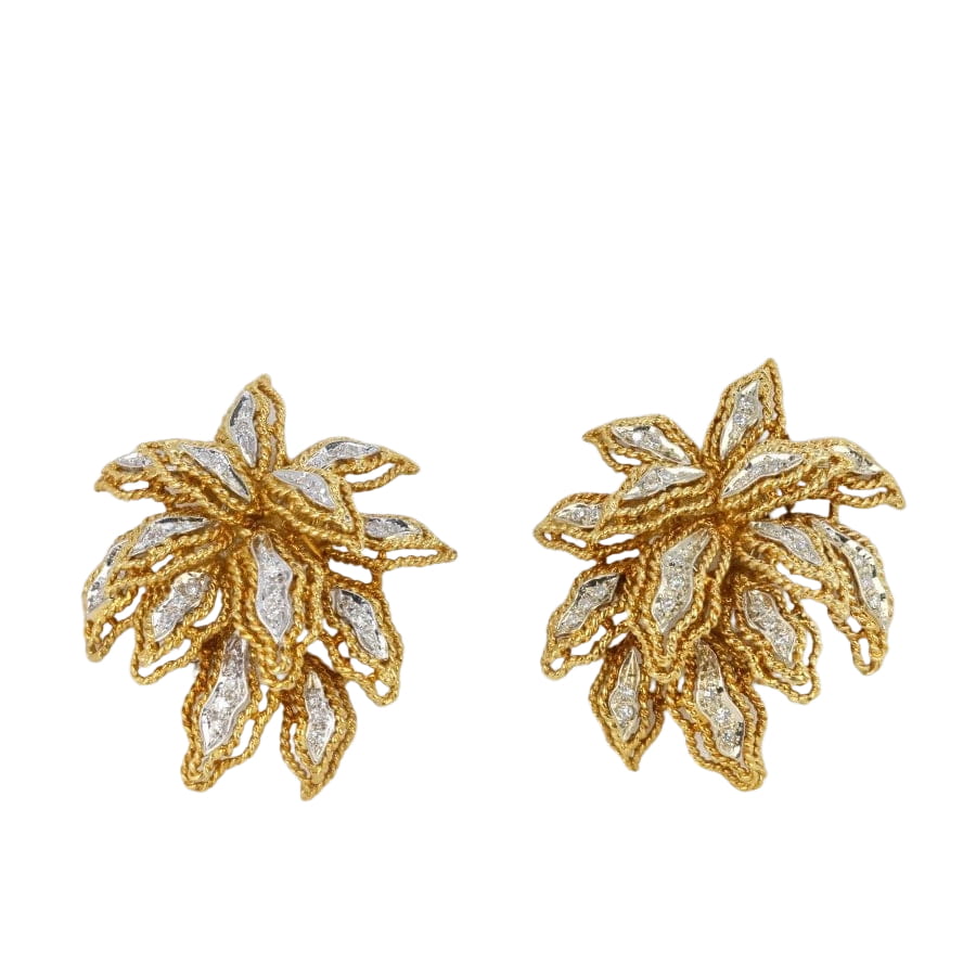 Clips d’oreilles vintage fleur en or et diamants - Castafiore