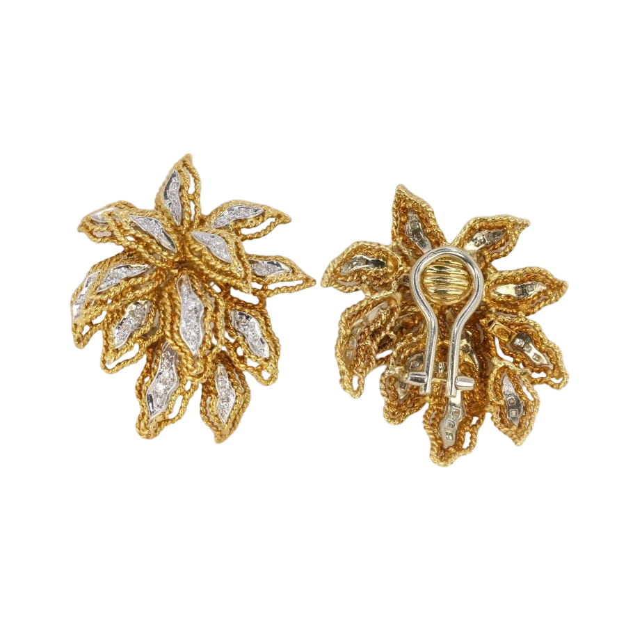 Clips d’oreilles vintage fleur en or et diamants - Castafiore