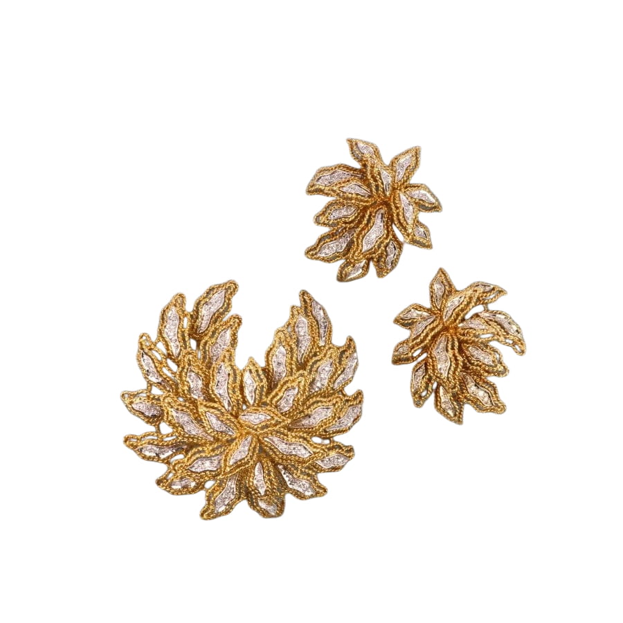 Clips d’oreilles vintage fleur en or et diamants - Castafiore