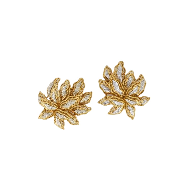 Clips d’oreilles vintage fleur en or et diamants - Castafiore