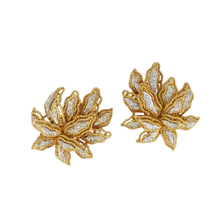 Clips d’oreilles vintage fleur en or et diamants - Castafiore