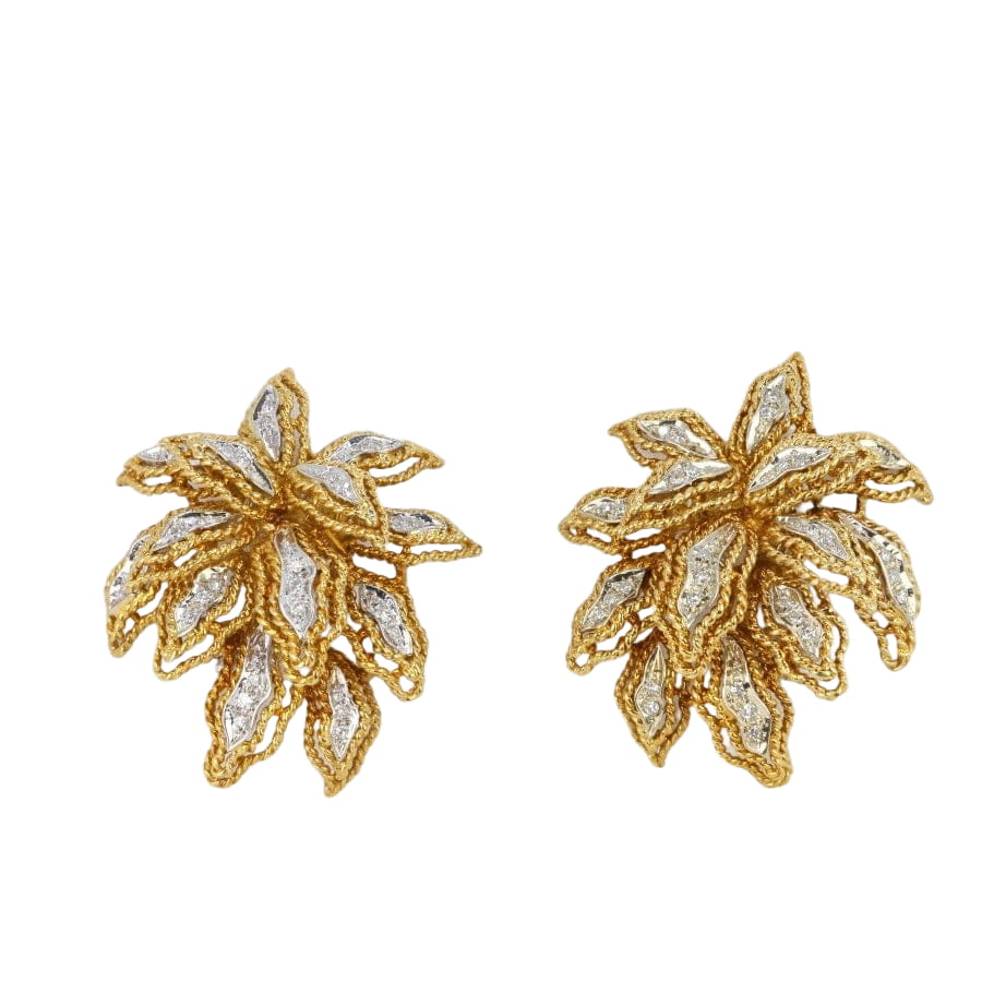 Clips d’oreilles vintage fleur en or et diamants - Castafiore