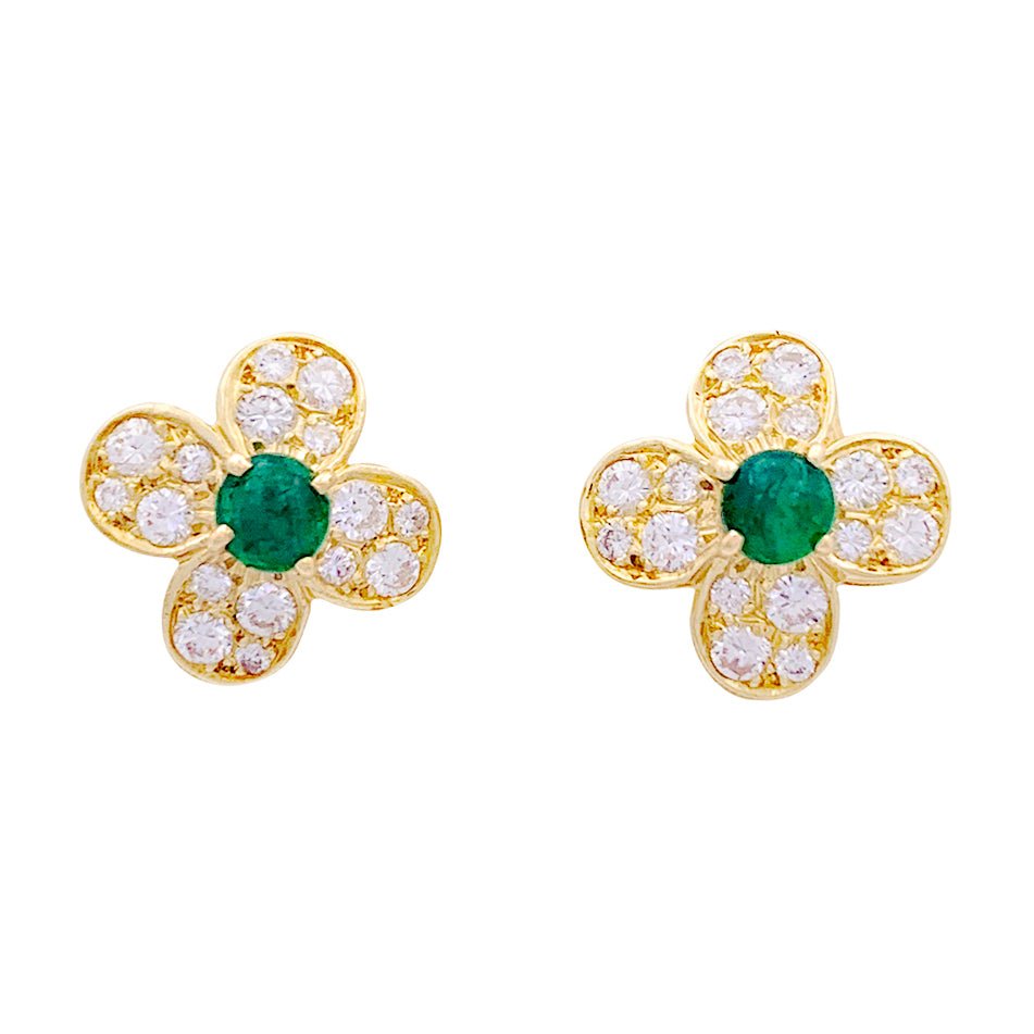 Clips VAN CLEEF & ARPELS, "Fleurette", en or jaune, diamants et émeraudes - Castafiore