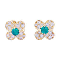 Clips VAN CLEEF & ARPELS, "Fleurette", en or jaune, diamants et émeraudes - Castafiore