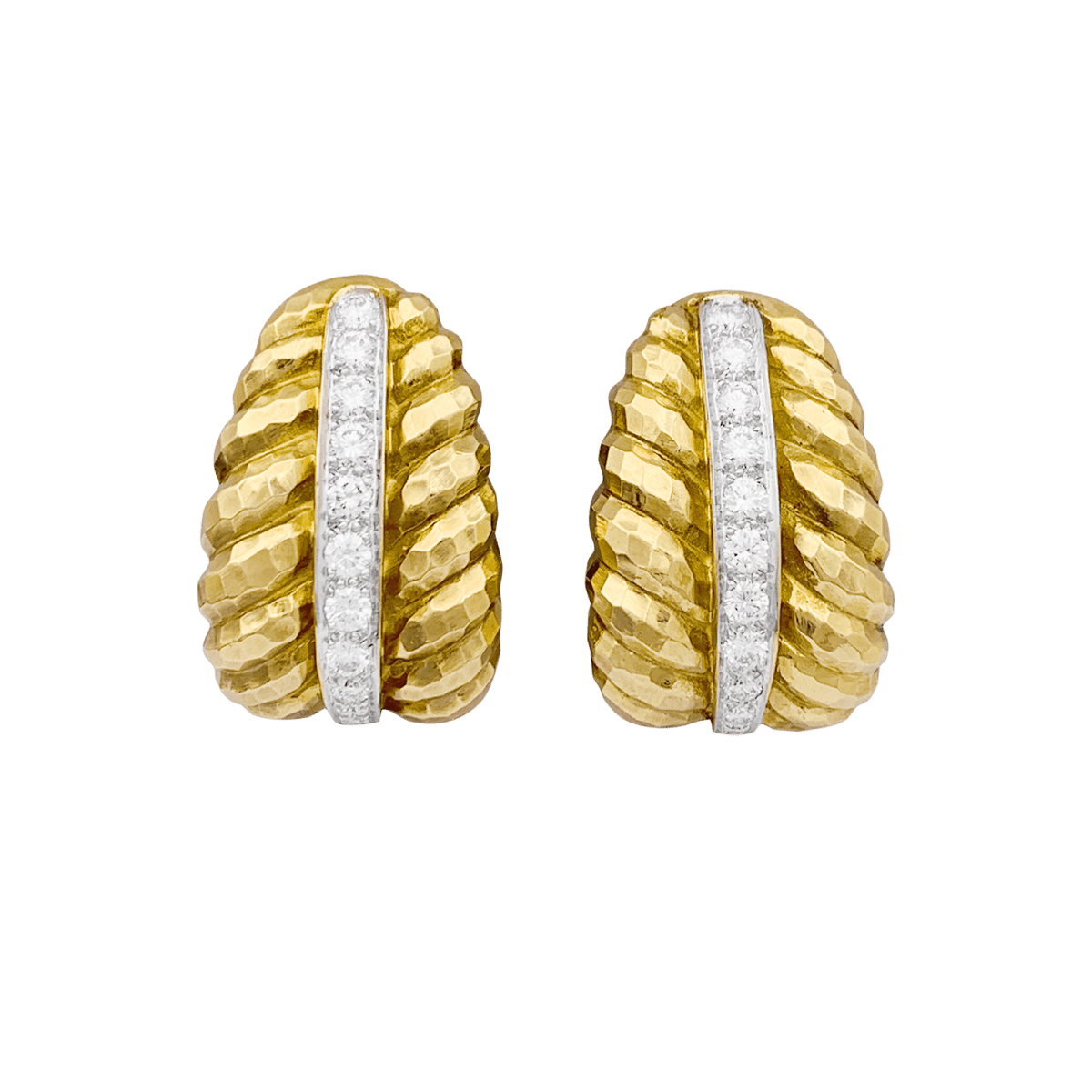 Clips vintage David Webb, platine, or jaune, diamants. - Castafiore