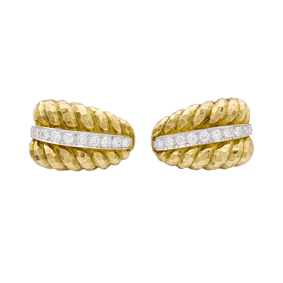 Clips vintage David Webb, platine, or jaune, diamants. - Castafiore