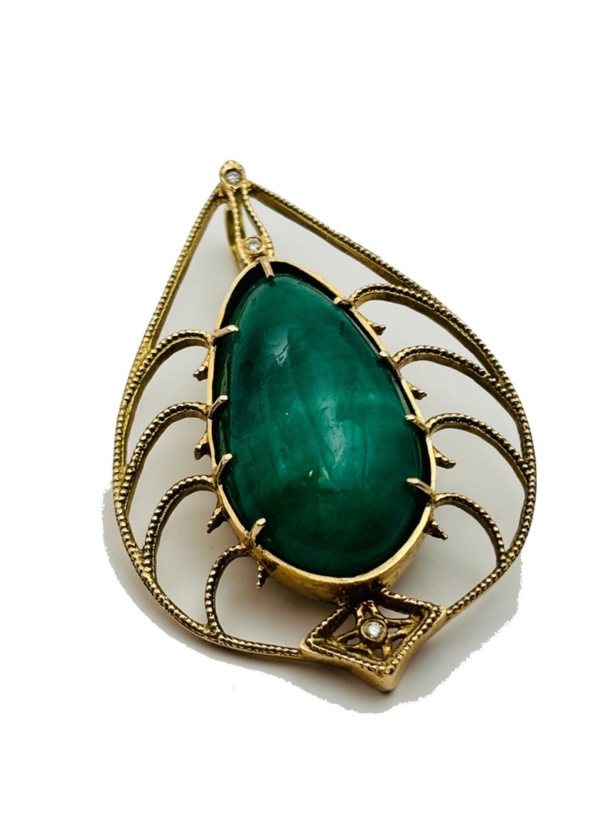 Colgante de Oro amarillo con Esmeralda y Diamante - Castafiore