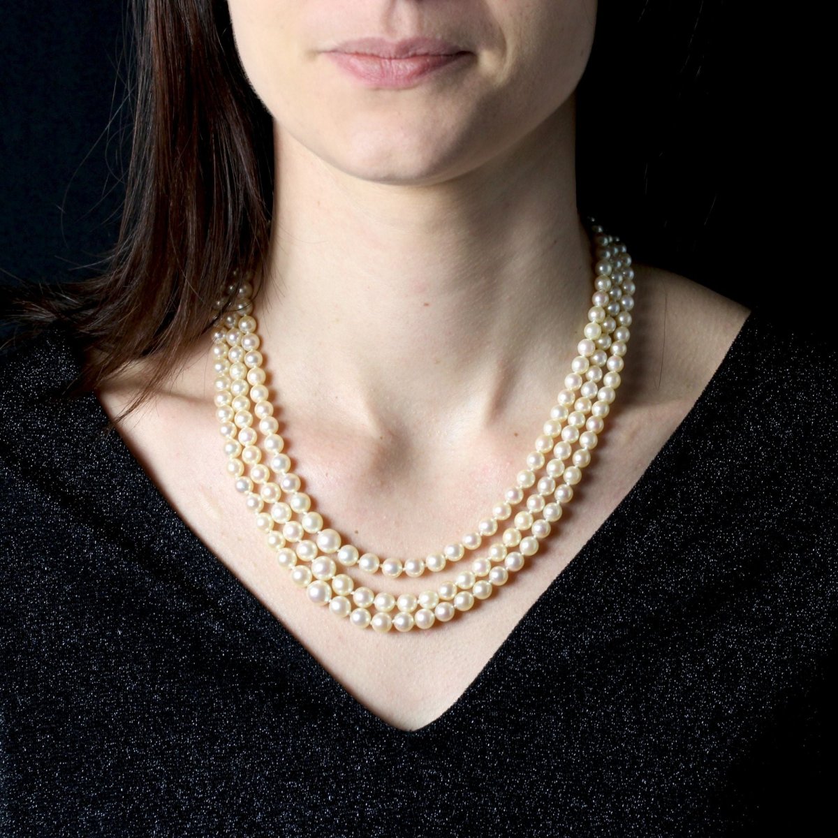 Collier 3 rangs en perles de culture et or blanc - Castafiore