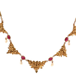 Collier ANCIEN 19e en or jaune perles fines et rubis cabochon - Castafiore