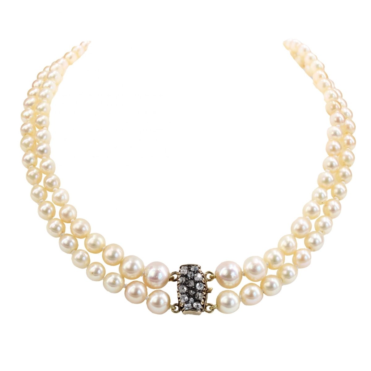 Collier ancien double rang de perles de culture - Castafiore